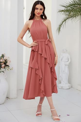Grace Karin Women'S Summer Halter Neck Dresses Sleeveless Trendy Casual Long Boho Ruffle Sundress Pink Xl thumb #2