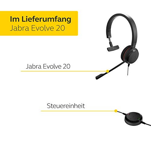 Jabra Evolve 20 UC Mono Headset – Unified Communications Headphones for VoIP Softphone with Passive Noise Cancellation – USB Cable with Controller – - vue 10