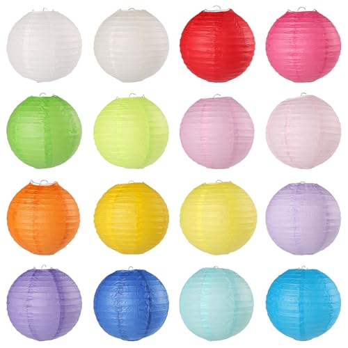 Bofanze16 Pz Lanterne Rotonde Cinesi Colorate Lanterne di Carta Colorate Lanterne Cinesi da Appendere Lanterna di carta Pieghevole lanterne di Carta Grandi per Decorazioni Interne ed Esterne,Matrimoni