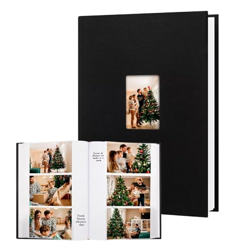 Xfveiwoo 450 Pocket 4x6 Photo Album with Writing Space, Linen Cover, Black