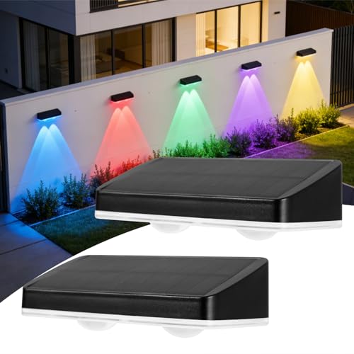 DEXULESA Solar Fence Lights Outdoor, 10-Color Changing Fence Lights Solar Powered with Auto On/Off, IP65 Waterproof, 1500mAh Battery for Fence, Patio, Step, Pool, Backyard, Porch (2 Pack)