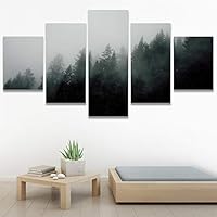 SIGNWIN 5 Panel Canvas Wall Art Foggy Mountains for Home Decorations Ready to Hang - 60