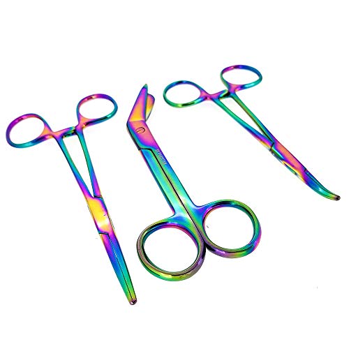 Surgical Online Titanium Rainbow Hemostats & Scissors Set - Durable Material, Easy Identification, Precise Cutting, Versatile Use, Comfortable Grip (5.5 Inch, 3 Pcs Set) #TOP2