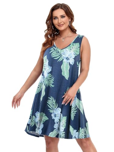 Image of BELAROI Women Casual Summer Beach Dresses Plus Size Sundress V Neck Pockets Swing Tank Dress Cover Ups