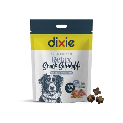DIXIE Snacks Sani Relax 150 g - Snack Rilassanti per Cani con Melissa e Camomilla - Calma la tua Ansia e Iperattività - Ingredienti Naturali - Cibo Semiumido di Carne e Pesce