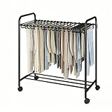 [Gnanob] スラックスハンガー 24本掛け 伸縮可能 ハンガーラック 大容量 ズボン収納 パンツハンガー コンパクト収納 省スペース 衣類収納 ズボンハンガー スイング式 キャスター付き 頑丈 簡単組み立て (ブラック, 24本掛け)