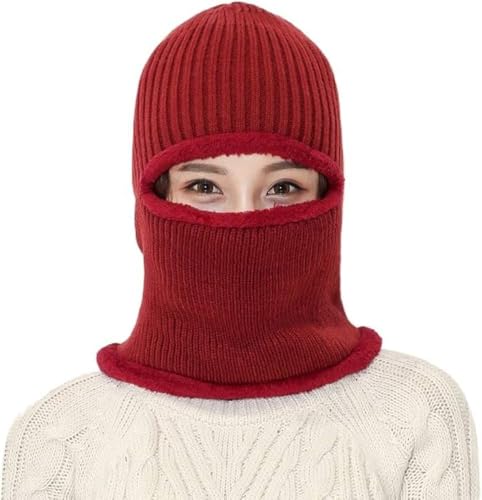 Image of Snow Proof Inside Fur Wool Unisex Monkey Beanie Cap Hat | Breathable Knit Thick Fleece Lined Foldable Use as Skull Woolen Winter Caps Hat Men & Women | Motorcycle Balaclava | Freesize