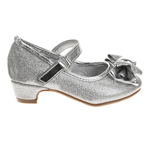 Josmo Sparkly Colors Girl Dress Shoes with Bow, Rubber Sole Closed Toe Block Heel Shoes for Toddler to Big Kid, Comfortable Formal and Party Wear Slip-On Pumps4