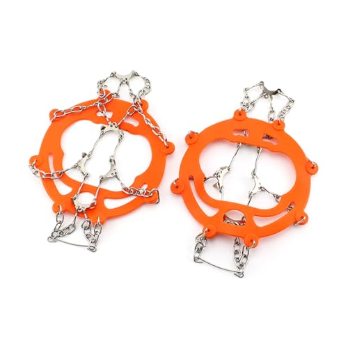 Mr.Fashion 14 Teeth Stainless Steel Crampon Shoe Covers - Unisex Anti-Skating Cleats Climbing ice Walking Climbing Straps (10 Teeth L Code,Orange)
