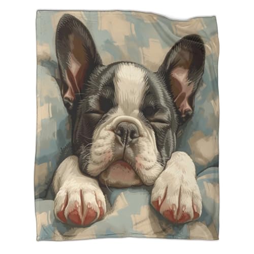 KWFYBEHZ Bulldog Francese Coperta Tema Degli Animalei Biancheria Da Letto Copriletto Multiuso Coperta Quattro Stagioni Morbida E Confortevole Flanella Coperta Per Divano 40x50inch(100x130cm)