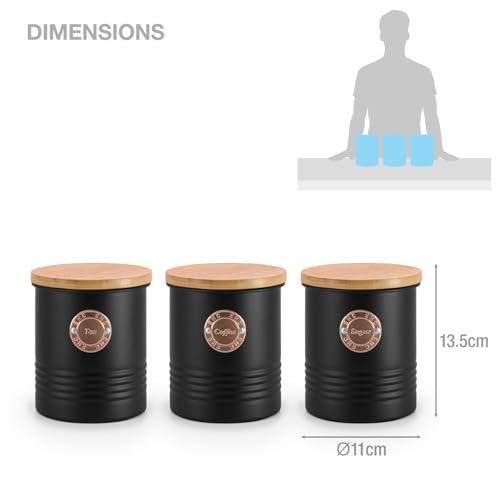 EHC Tea Coffee Sugar Cainsters Set Black, Airtight Container Jars Kitchen Storage Tin, Tea Sugar Coffee Set of 3, Black - Cosy Home Interiors EHC Tea Coffee Sugar Cainsters Set Black, Airtight Container Jars Kitchen Storage Tin, Tea Sugar Coffee Set of 3, Black - Image 7