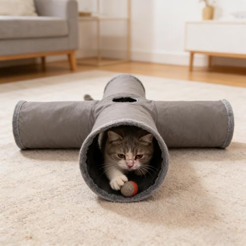 Cama plegable para gatos y túnel de juego flexible 4