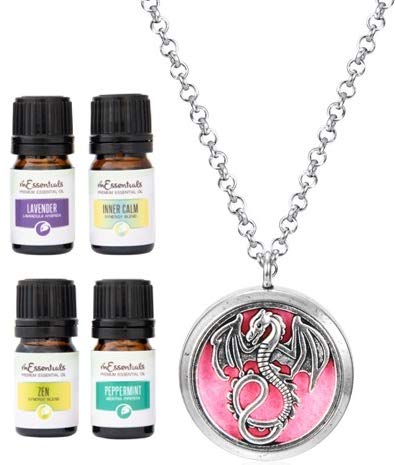 Wild Essentials Mother of Dragons Essential Oil Diffuser Necklace Gift Set Aromatherapy Pendant, 24" Stainless Steel Chain, 12 Refill Pads and Pure Oils (Lavender, Peppermint, Inner Calm and Zen)