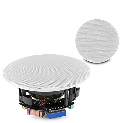 Power Dynamics In Ceiling Speakers Kit PD FCS8 8" Flush Mount Low Profile 2-Way Coaxial Pair for Cafe Shop Restaurant Commercial Audio 100V/8 Ohms 320W White