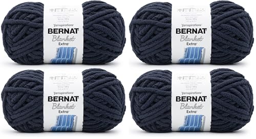 Image of Bernat Blanket Extra Indigo Yarn - 4 Pack of 300g /10.5oz - Polyester - 7 Jumbo - 97 Yards - Knitting /Crochet