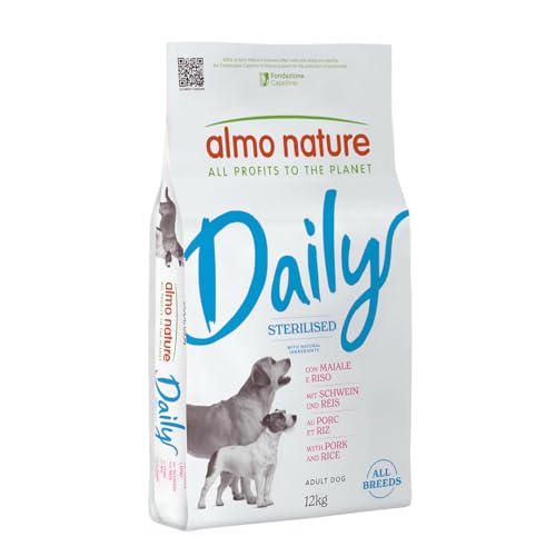 Almo Nature Daily - Crocchette per Cani Sterilizzati - Ideale per il Controllo del Peso - Gusto Maiale e Riso - Sacco da 12 kg
