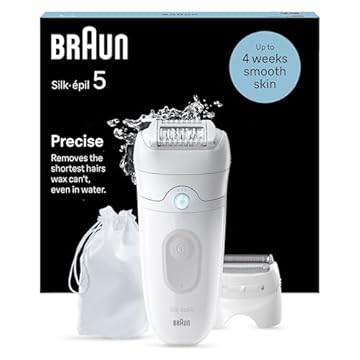 Braun Silk-épil 5 Depilatore Donna, Epilatore Elettrico Donna Per Una Epilazione Semplice, Wet & Dry, Pelle Liscia a Lungo, Con Testina Per Rasoio Donna e Cappuccio Rifinitore, 5-041, Bianco/Grigio