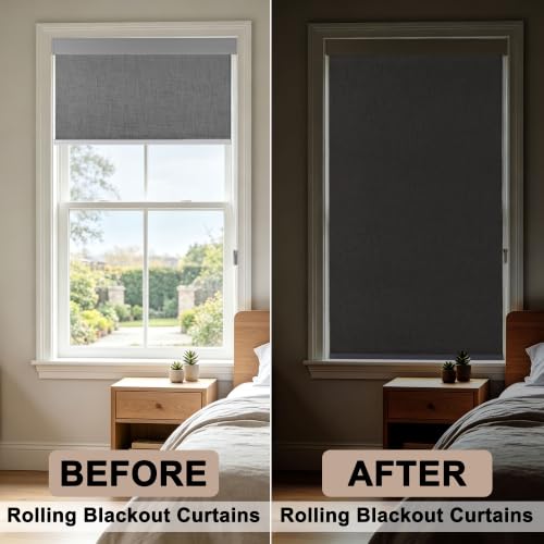 Image of Story@Home 100% Blackout Roller Blinds for Windows W 3 ft x H 7 ft | UV Protection & Thermal Insulated Fabric | Privacy Window Shades for Home & Office - Dark Grey