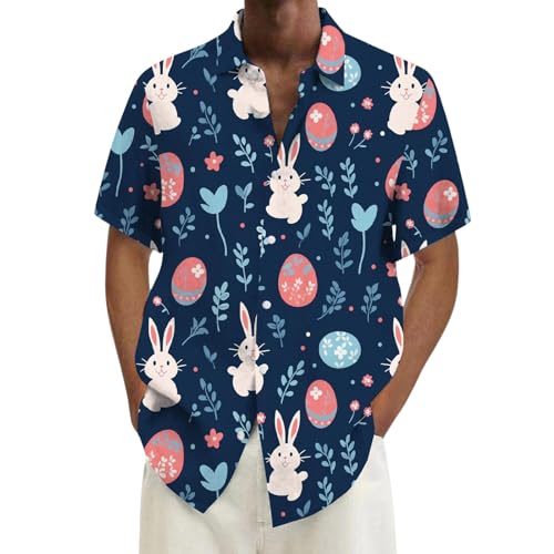 Men's Easter Digital 3D Printed Short Sleeve Shirt Top Shirt Band (XL) Pink-a