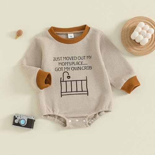Newborn Baby Boy Girl Clothes Waffle Embroidery Funny Letter Romper Shirt Infant Fall Outfit 3 6 12 18 Month4