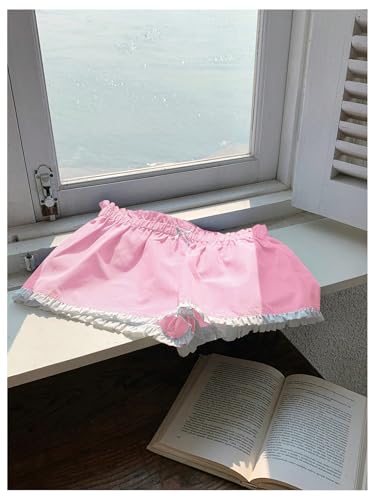 BEAUDRM Y2K Lounge Gingham Short Bolsa de Papel Shorts Cintura Laço Frontal Micro Shorts Bainha Folg