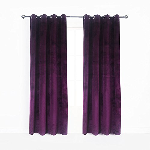 Cherry Home Luxury Velvet Blackout Curtains Panels With Grommet Draperies Eyelet 52Wx72L Inch Purple, 2 Panels For Theater,Bedroom, Living Room And Hotel #TOP21