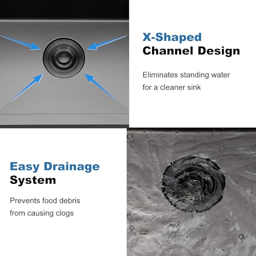 Image of SHACO 25x22 Inch Black Drop In Kitchen Sink, 25 Inch Gunmetal Black 8 Inch Deep RV Laundry Utility Sink, Top Mount 16 Gauge Stainless Steel Single Bowl Deep Small Kitchen Sink