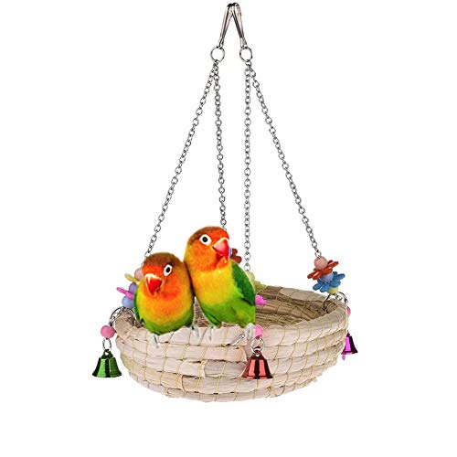 Image of Bird Nest Swing Bed Toy with Bell Woven Straw for Parrot Parakeet Cockatiel African Grey Cockatoo Conure Budgie Canary Lovebird Finch Cage Accessories