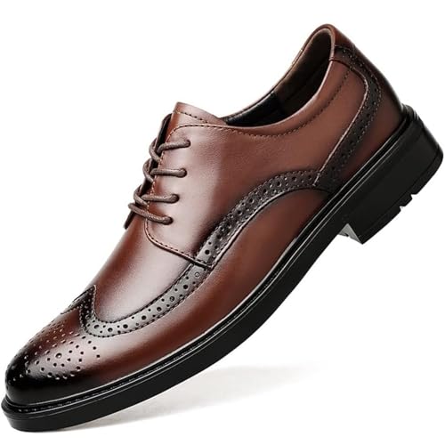 YZABEL Men Elevator Oxford Dress Shoes Classic Round-Toe Lace Up Wing Tips Carved Business Dress Shoes