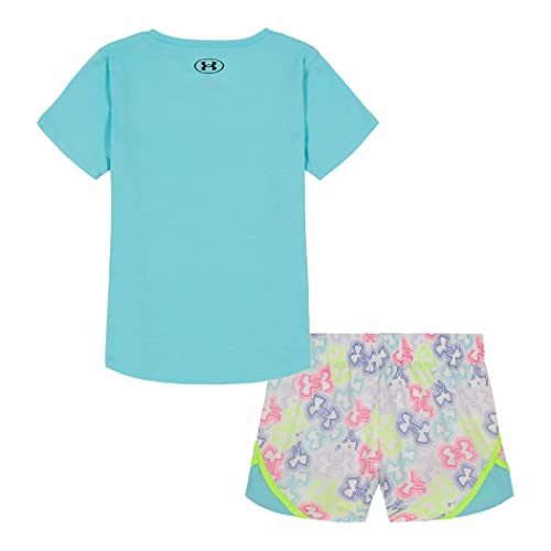 Under Armour Conjunto de camisa e shorts para meninas, durável, elástico e leve, Explosão do logotip