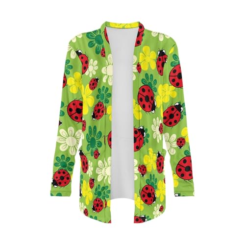 Image of Forchrinse Red Ladybug Cardigan for Women Causal Long Sleeve Open Front Cardigans Sweater Fashion 2024 Fall Coat with Pockets