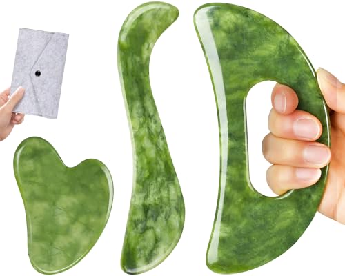 3 in 1 Jade Stone Gua Sha Massage Tool, Large Guasha Muscle Scrap...