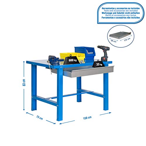 Banco de Trabajo Simon Rack BT6 con cajón azul y mesa de 1500 mm para taller 6