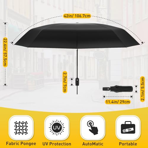 Windproof Travel Umbrella, Compact Umbrella, Car Umbrellas for Rain & Sun, 8 Fiberglass Ribs for Strong UV & Wind Resistance, Portable, Lightweight, Vent, Easy Automatic Open/Close - Image 3