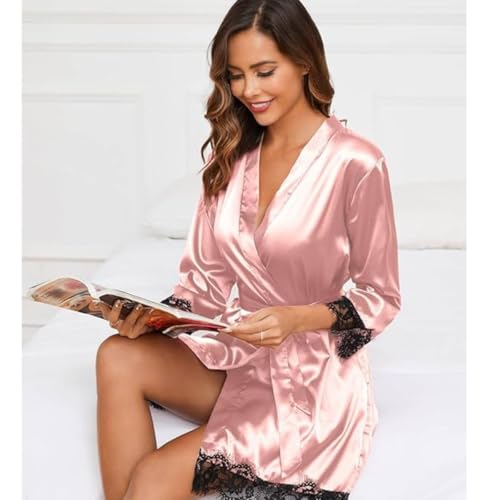 Image of PALAY Women's Pajama Satin Sexy Lingerie Robe Set 4Pcs Pjs Silk Sleepwear Floral Lace Cami Shorts Loungewear with Robe