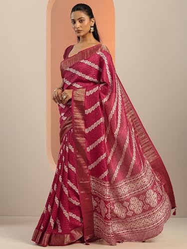 Image of Libas Printed Silk Blend Saree for Women With Unstitched Blouse Piece | Traditional Saree for Festive & Wedding
