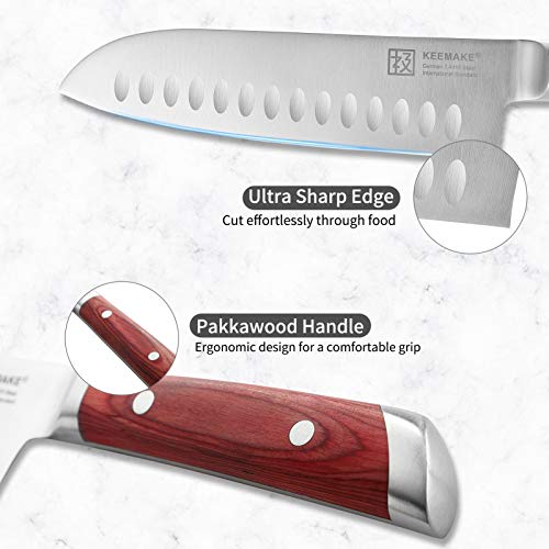 KEEMAKE Santoku Knife-7" Japanese Chef Knife-German High Carbon Stainless Steel-Ergonomic Pakkawood Handle-Multi Purpose-Cutlery for Meat & Veggie - Thumbnail 6