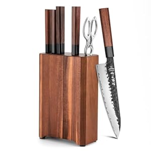 HEZHEN Kitchen Knife 7PCS Set with Gift Box,three-layer Stainless Steel,with Ultra Sharp Blade &Redwood Octagonal Handle Handle