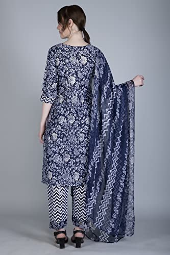 Image of DHRUVI TRENDZ Cotton Kurta Set With Dupatta For Women | Kurta Set For Women | Festive Kurta Set For Women | Regular Fit Kurta