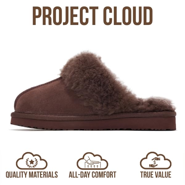 Project Cloud Genuine Leather Slippers for Women Footwear with Real Sheep Wool Lining Womens Clogs & Mule - Non-Slip Indoor/Outdoor Scuff Womens Slippers with Memory Foam Insole (Henka)