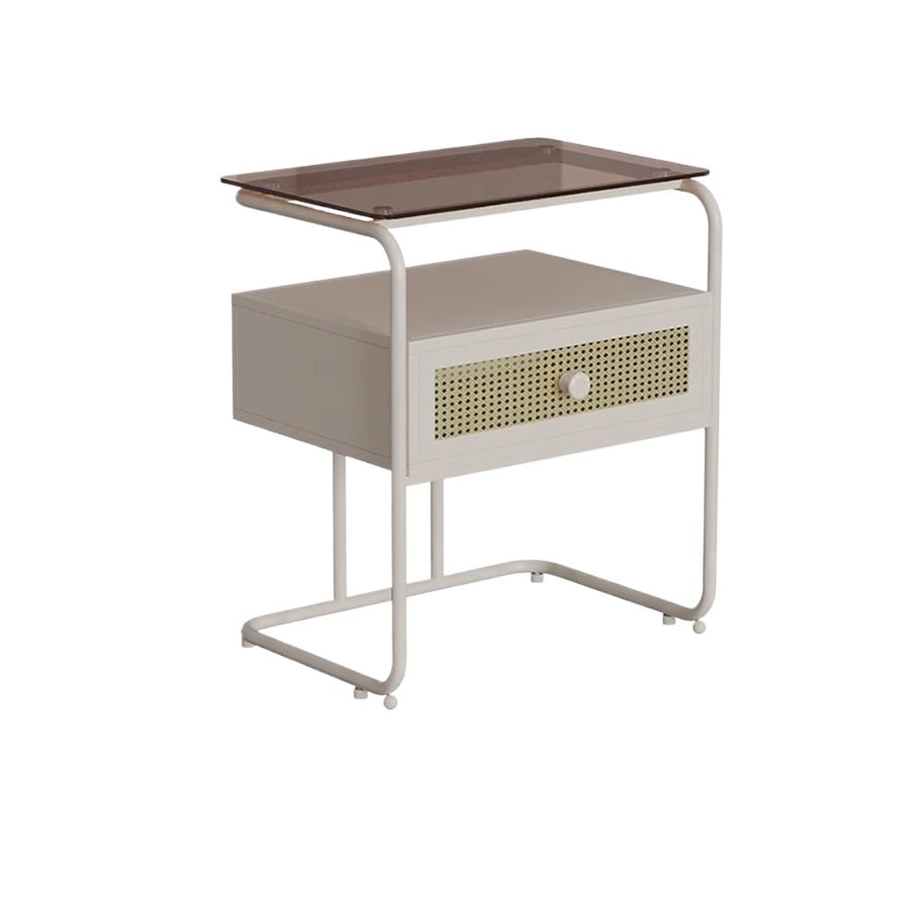 Table de chevet en fer et verre avec rangement pour optimiser l'espace