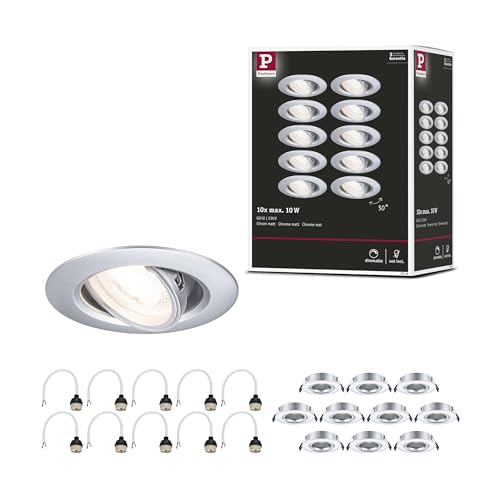 Paulmann 92116 Spots encastrés kit de 10 orientable rond 90 mm 30° GU10 max. 10x10W 230 V Chrome mat Luminaire encastré - luminaire sans ampoule