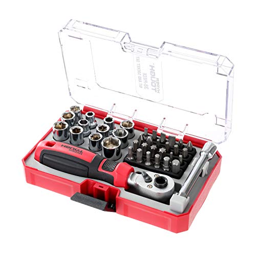 Hyper Tough 38Piece SOCKET & SCREWDRIVER BIT SET SAE METRIC MultiUse Ratchet Wrench 3in