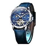 HONKERW orologio Orologio meccanico completamente automatico, impermeabile, da polso da uomo, multifunzione, luminoso, adatto come regalo for uomo smartwatch(Blue belt+blue face)