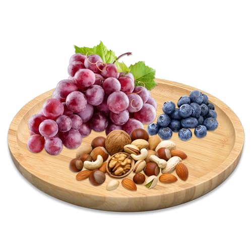 EXIN DEHCEN Bandeja Bambu 20x20x2 cm, Bandeja Madera Redonda, Bandejas de Madera, bandeja de madera para Decoración, para Frutas, Jarrones, Juegos de Té
