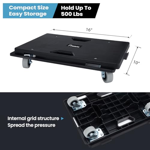 Nellyke GJ1017BKR002NK Furniture Dolly, 2 Pack Moving Dolly,16'' X10'' Dolly 500Lbs Large Capacity, Furniture Movers 4 Wheels Heavy Duty, Modular Connectable Small Flat Dolly, Practical Portable Dollies thumb #1