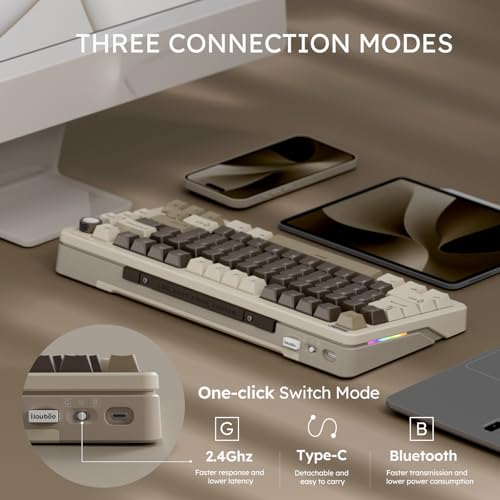 Image of iLovBee B75 Wireless Mechanical Keyboard, 75% Percent Gaming Keyboard w /Bluetooth /2.4GHz /USB Wired, Creamy Hot Swappable Keyboards with Knob, Gasket Mounted PBT keycaps, Pre-Lubed Linear Switches