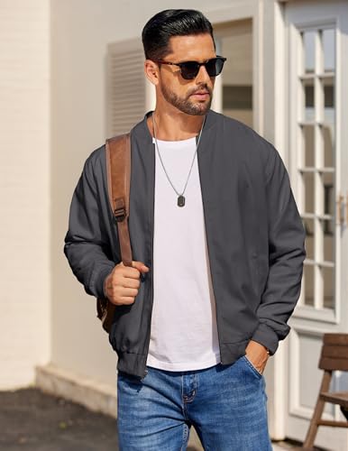 Image of COOFANDY Mens Light Cotton Bomber Jacket Flight Casual Softshell Varisty