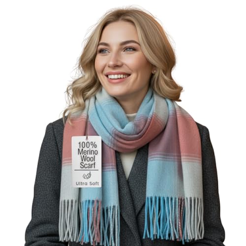 Merino Wool Alpaca Scarf, Australian Shawl Cashmere Wrap, Pashmina Wraps for Women, Year-Round Travel Scarf Shawl