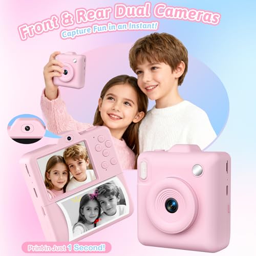 Kids Camera for Instant Print - Front & Rear Cameras 1080P HD Digital 2.4'' Camera with 32GB Card & 5 Rolls Photo Paper, Christmas Birthday Toys Gifts for 3-12 Years Old Boys Girls - Image 2